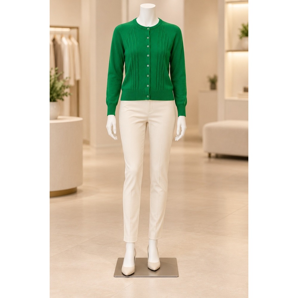 Fully Fashioned Womens Cardigan Green Cable Knit Button Front Size 36